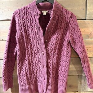 L.L. Bean Women's Plum Cable Knit Cardigan